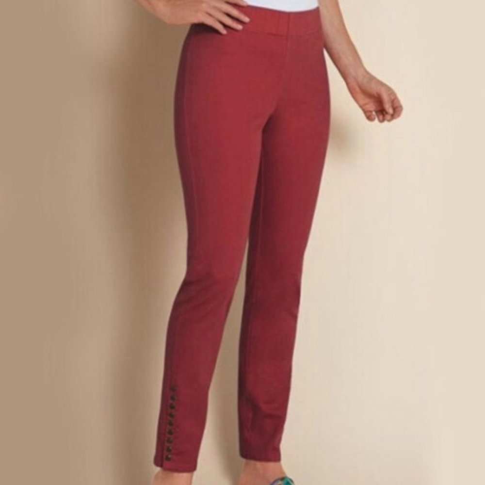 Soft Surroundings Boho Metro Pull On Red Denim Button Snap Ankle Leggings, XL